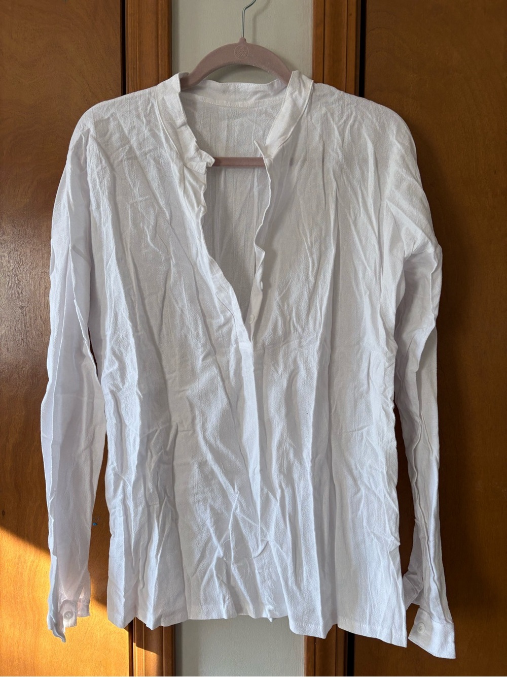 Crisp White Long Sleeve V-Neck Blouse